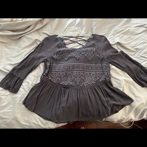 Knox Rose Gray Criss-Cross Back Blouse